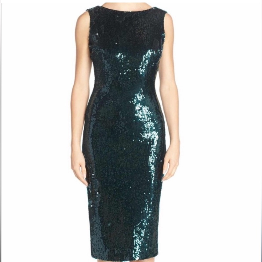 Dress the Population Teal Sequin Sheath Dress